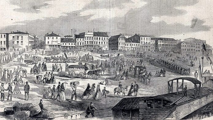 An early view of the Louisville wharf.