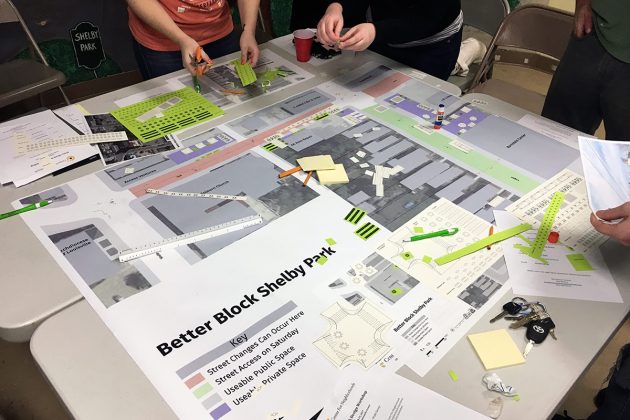 A community design workshop helped give shape to Better Block Shelby Park. (Branden Klayko / Broken Sidewalk)